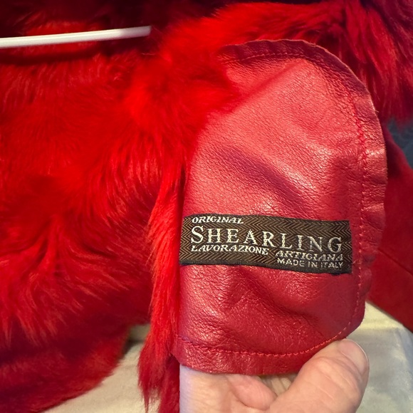 Red Shearling Jacket with Real Fur Lining & Trim - Picture 8 of 9